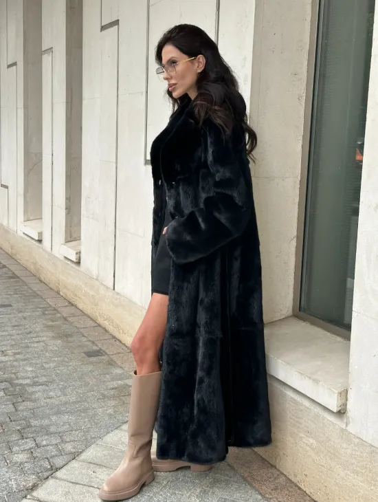 Черная норковая шуба NAFA MINK с поясом в пол