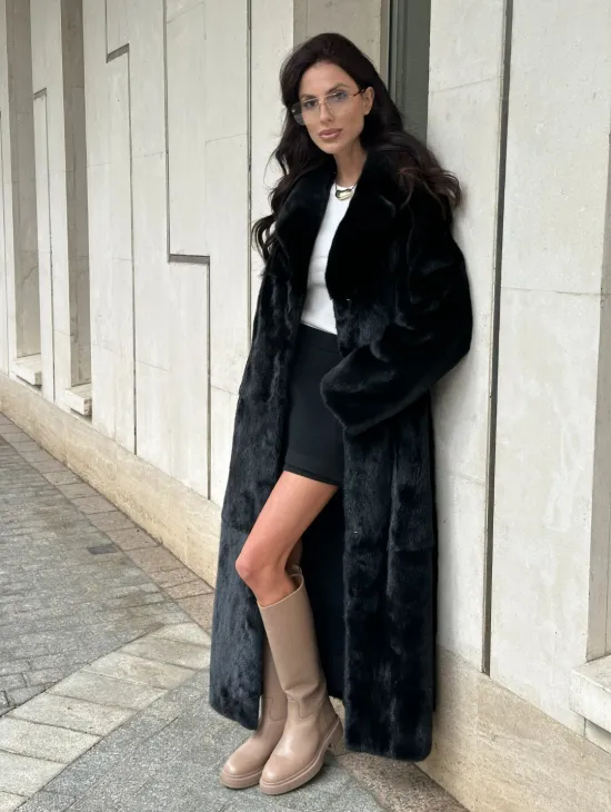 Черная норковая шуба NAFA MINK с поясом в пол