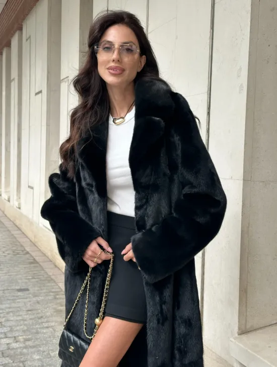 Черная норковая шуба NAFA MINK с поясом в пол