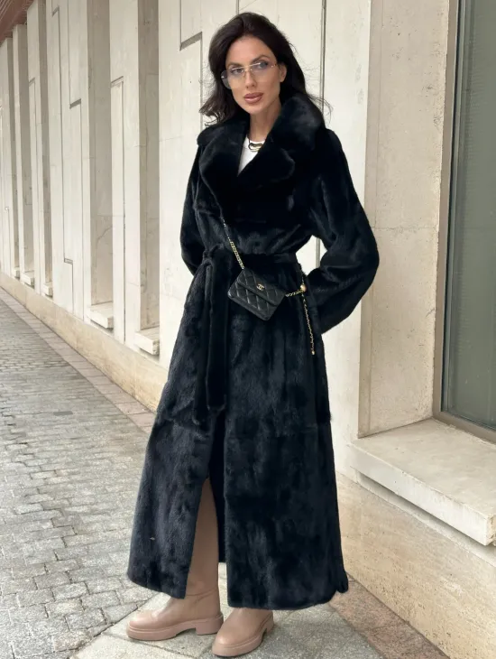 Черная норковая шуба NAFA MINK с поясом в пол