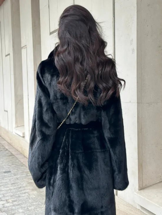 Черная норковая шуба NAFA MINK с поясом в пол