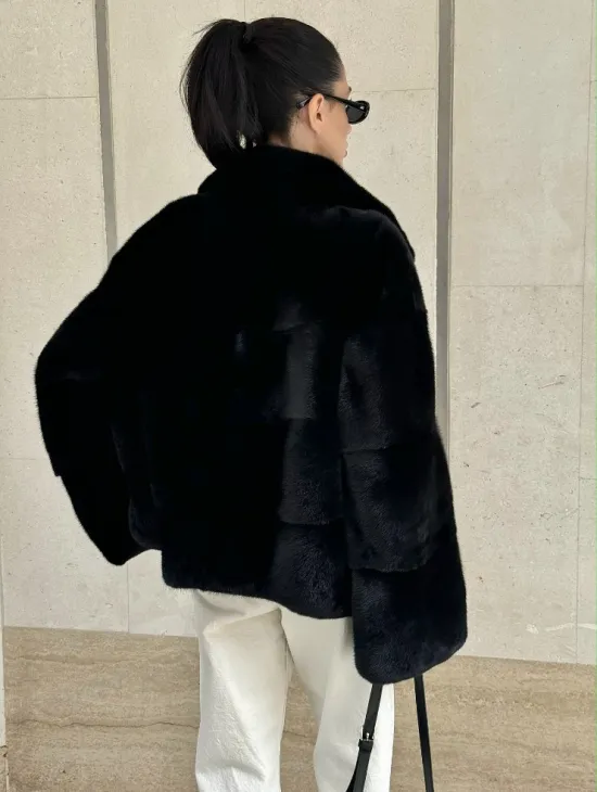 Полушубок из черной норки премиум аукциона - английский воротник
