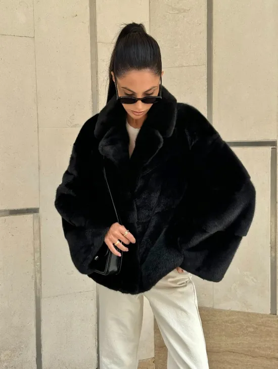 Полушубок из черной норки премиум аукциона - английский воротник
