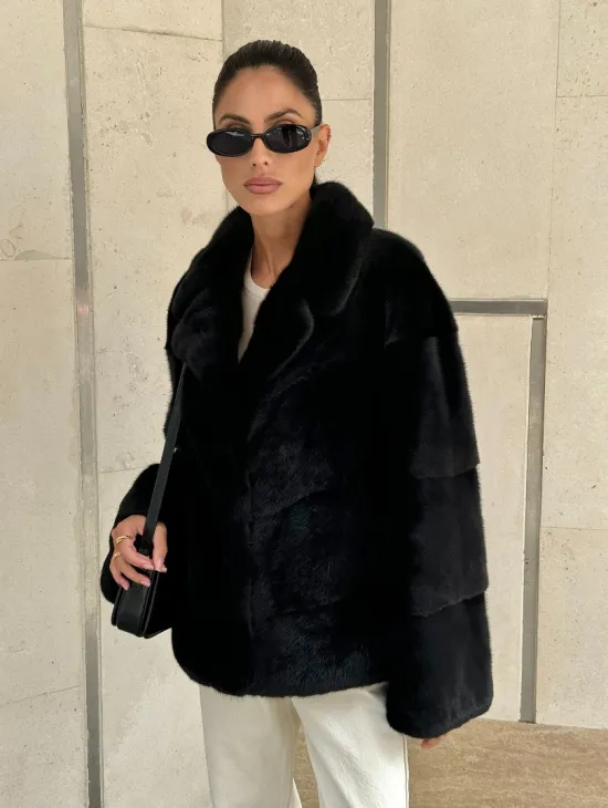 Полушубок из черной норки премиум аукциона - английский воротник