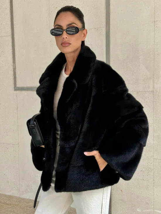 Полушубок из черной норки премиум аукциона - английский воротник