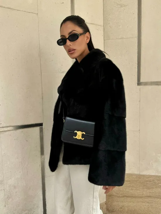 Полушубок из черной норки премиум аукциона - английский воротник