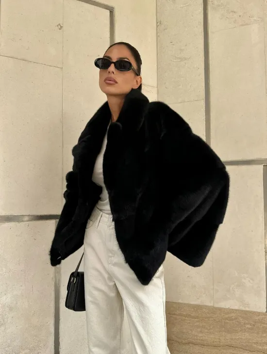 Полушубок из черной норки премиум аукциона - английский воротник